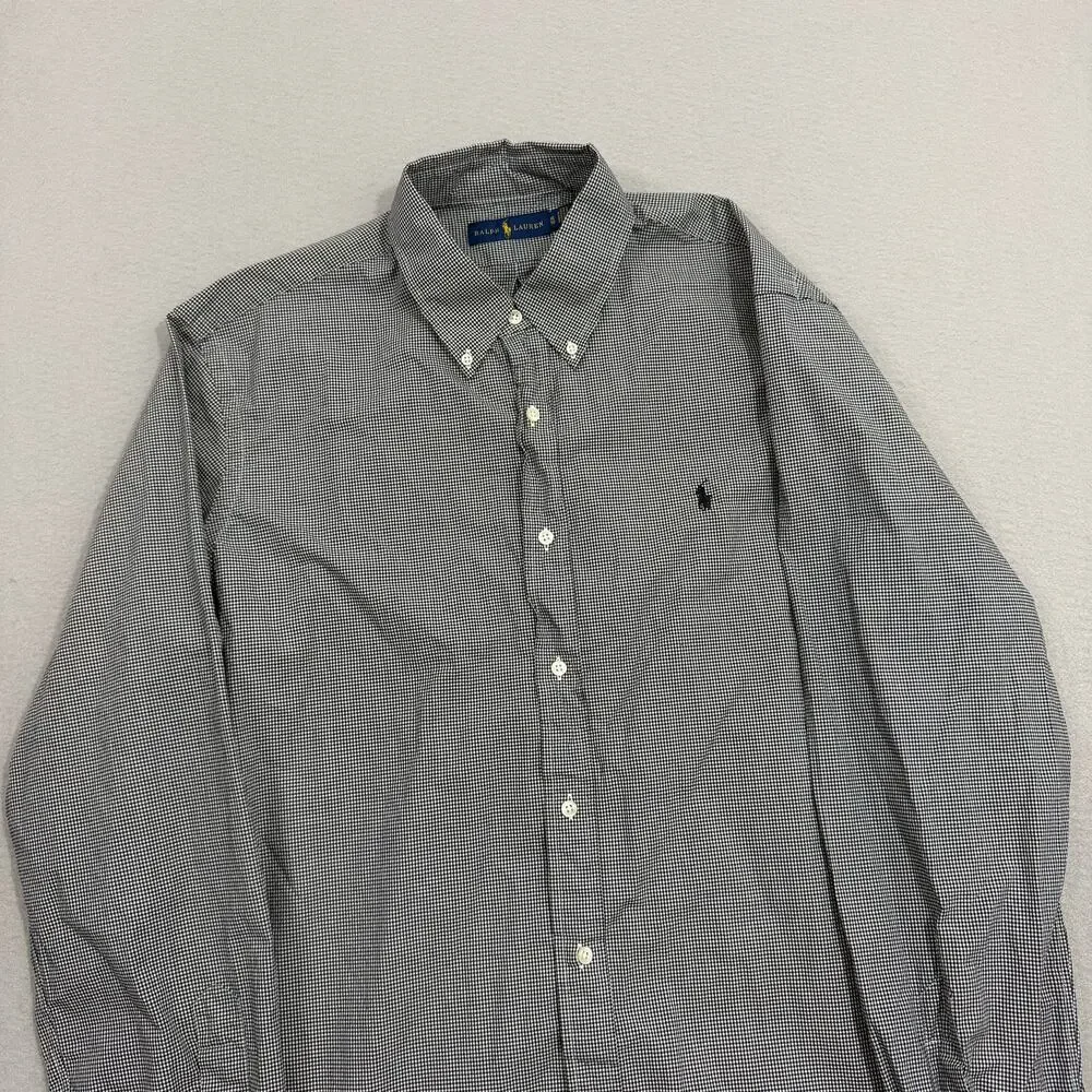 Polo Ralph Lauren Button Down Shirt Men's Extra Large Black White Plaid Check